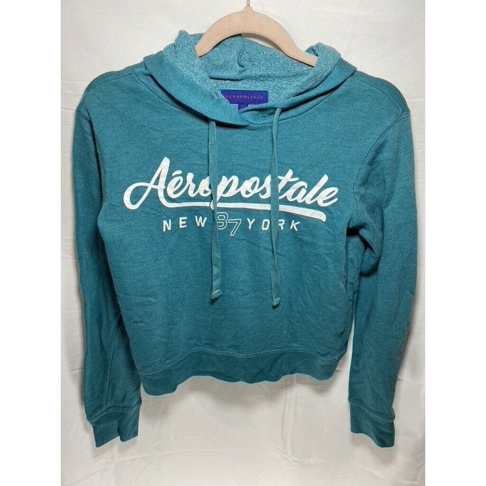 Aéropostale Sweater Womens XS Blue White Pullover Spell Out Hoodie Ladies